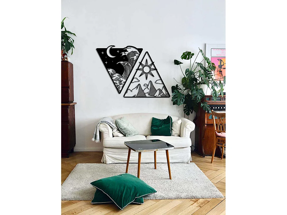 Metalen Decoratie Dag en Nacht 1, Zwart, 110x0,15x57 cm, EPIKASA