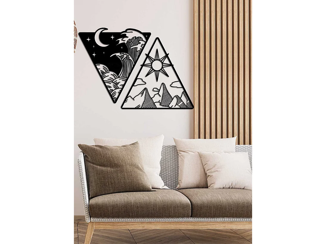 Metalen Decoratie Dag en Nacht 1, Zwart, 110x0,15x57 cm, EPIKASA