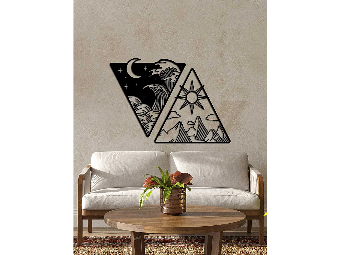 Metalen Decoratie Dag en Nacht 1, Zwart, 110x0,15x57 cm, EPIKASA