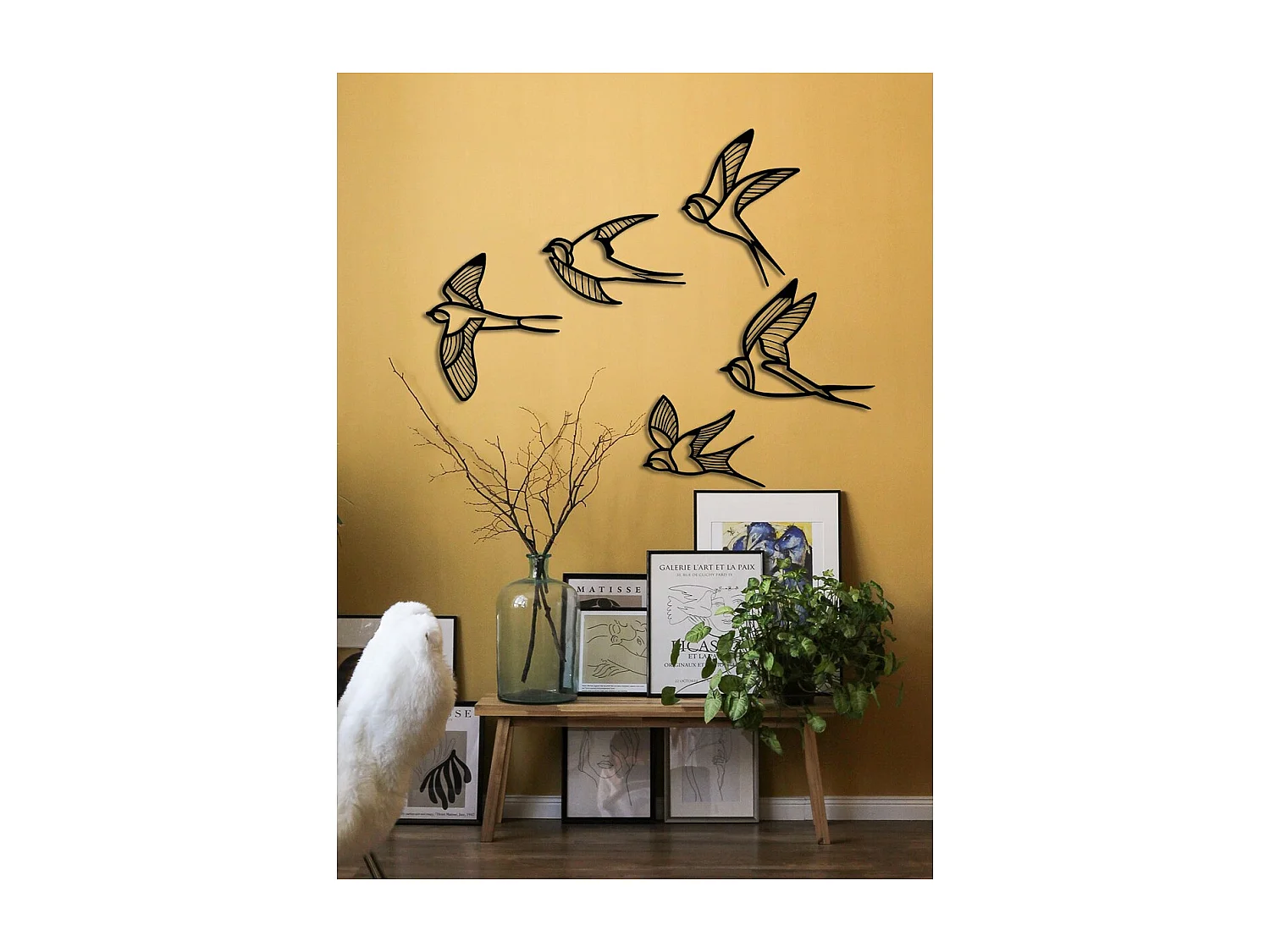 Décoration en Métal Hirondelles 2, Noir, 155x0,15x43 cm, EPIKASA