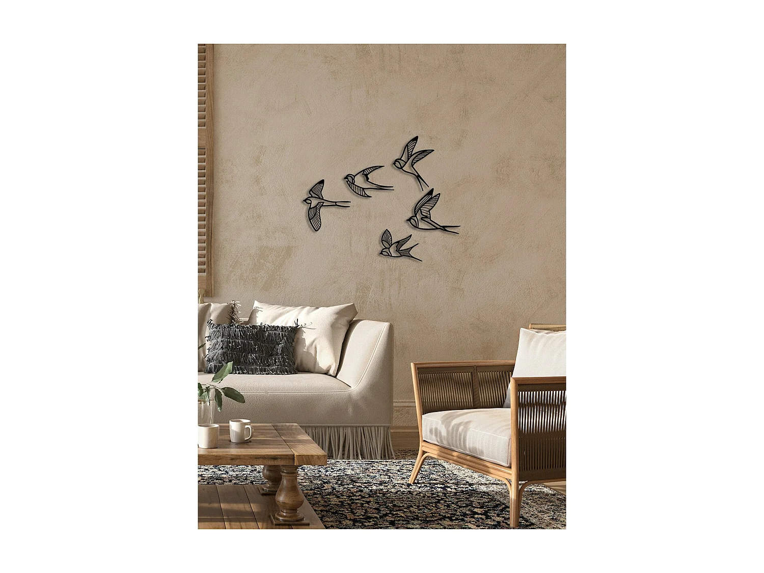 Décoration en Métal Hirondelles 2, Noir, 155x0,15x43 cm, EPIKASA