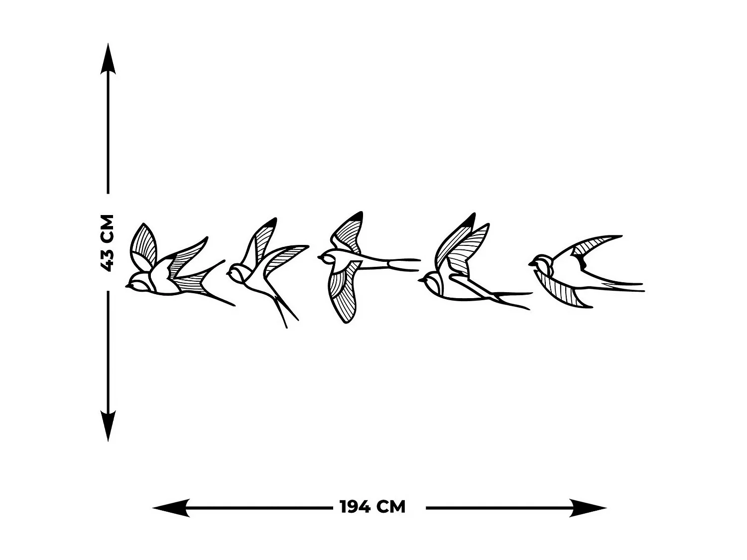 Décoration en Métal Hirondelles 2, Noir, 155x0,15x43 cm, EPIKASA