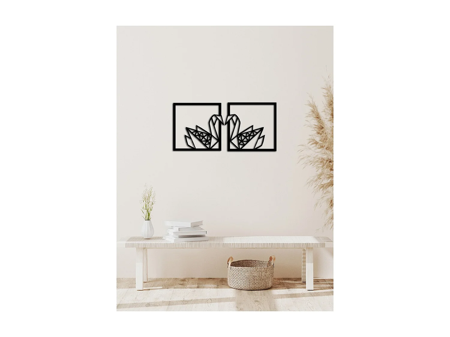 Metalen Decoratie Zwanen, Zwart, 84x0,15x40 cm, EPIKASA