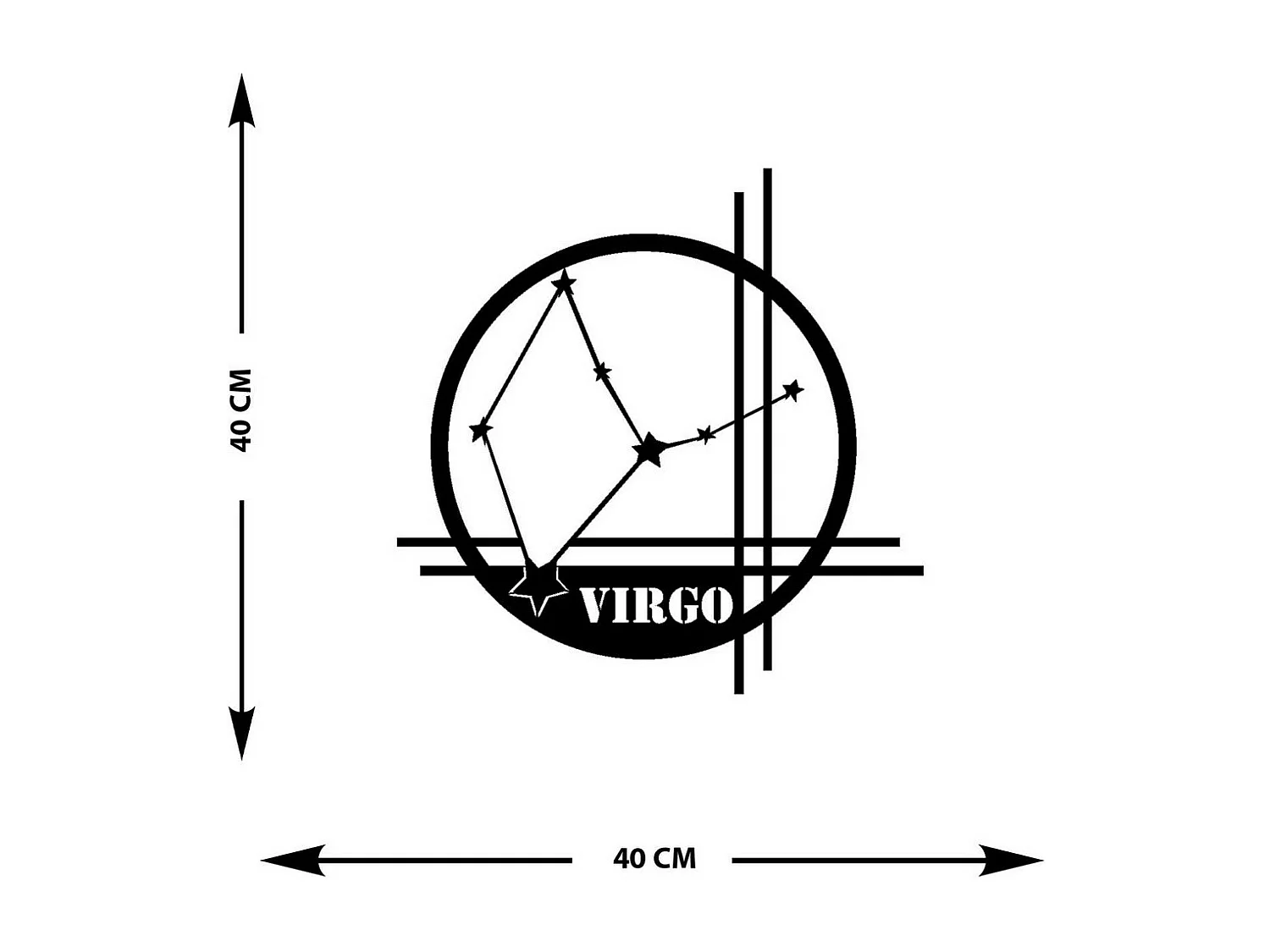 Décoration en Métal Horoscope Vierge 9, Noir, 40x0,15x40 cm cm, EPIKASA