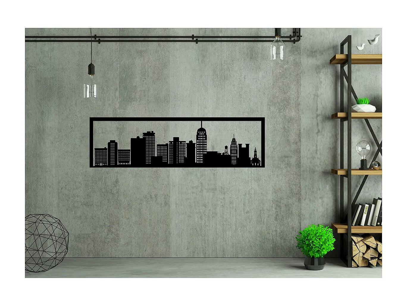 Decoração em Metal Skyline 1, Preto, 100x0,15x30 cm, EPIKASA
