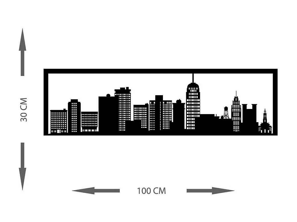 Decoração em Metal Skyline 1, Preto, 100x0,15x30 cm, EPIKASA