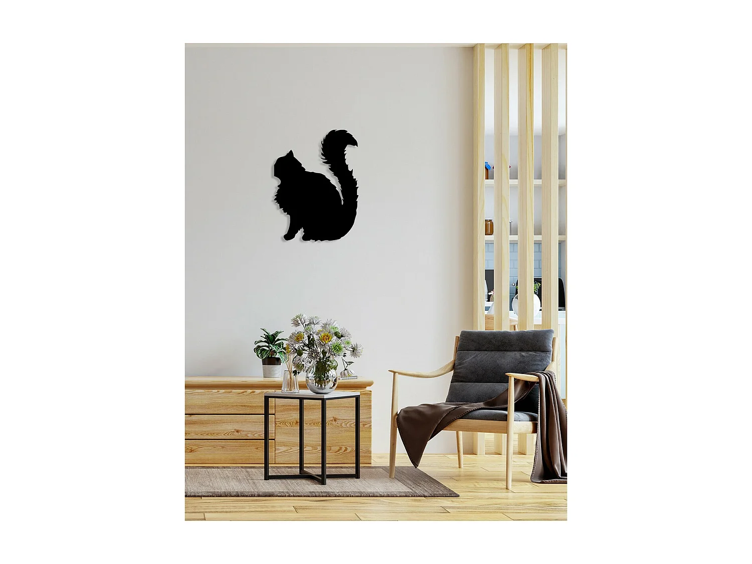 Décoration en Métal Chat 128, Noir, 40x0,15x51 cm, EPIKASA