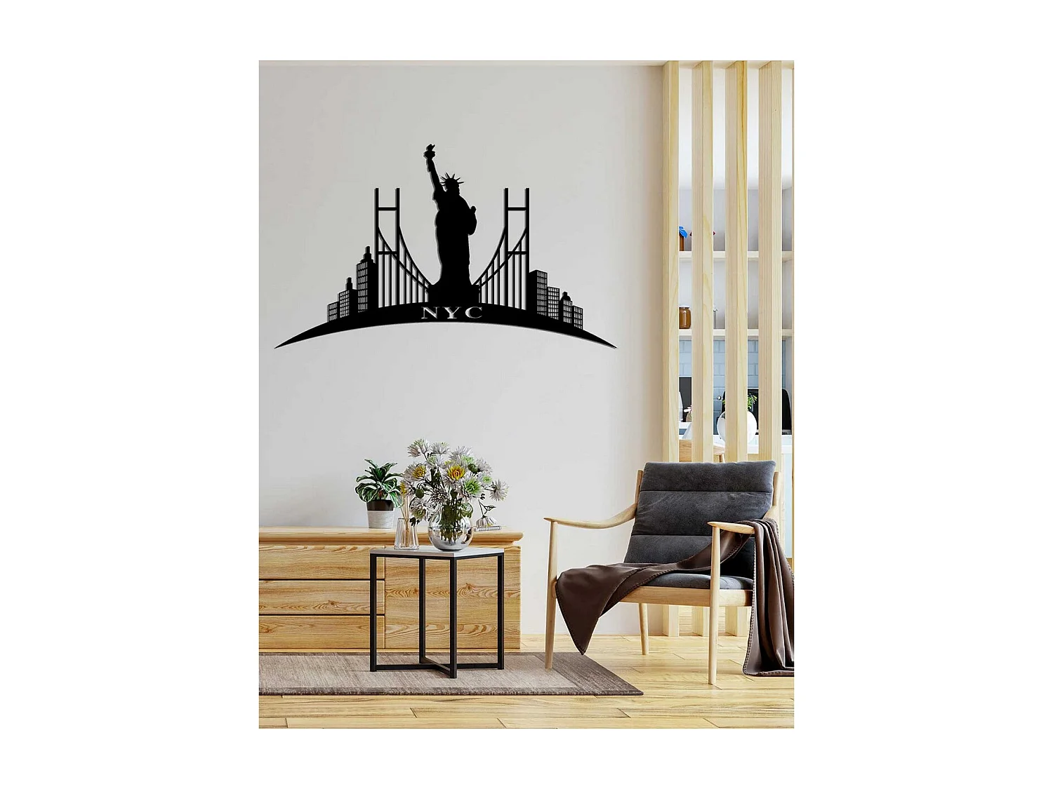 Décoration en Métal New York 4, Noir, 67x0,15x40 cm, EPIKASA