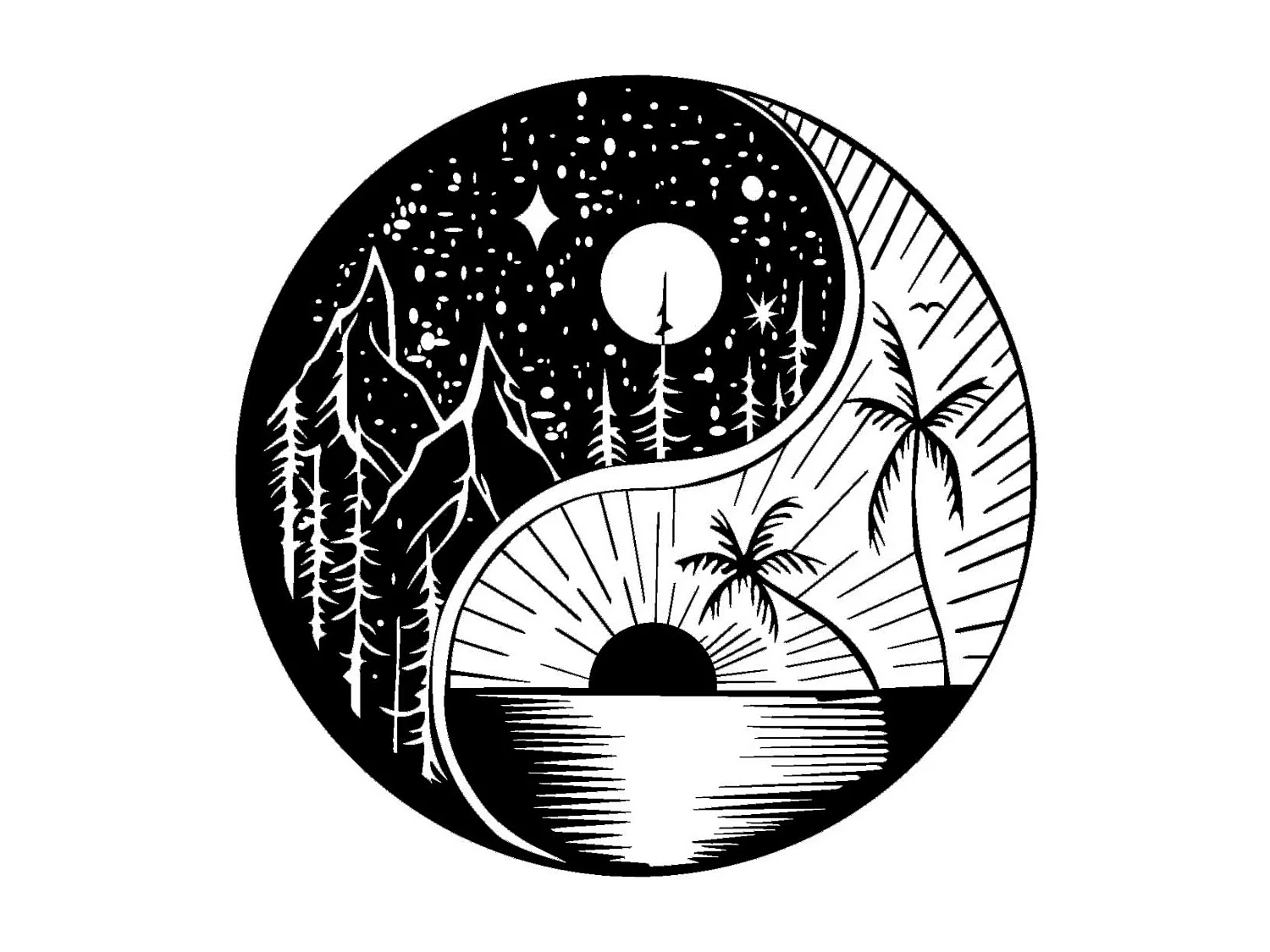 Décoration en Métal Ying Yang 1, Noir, 50x0,15x50 cm, EPIKASA