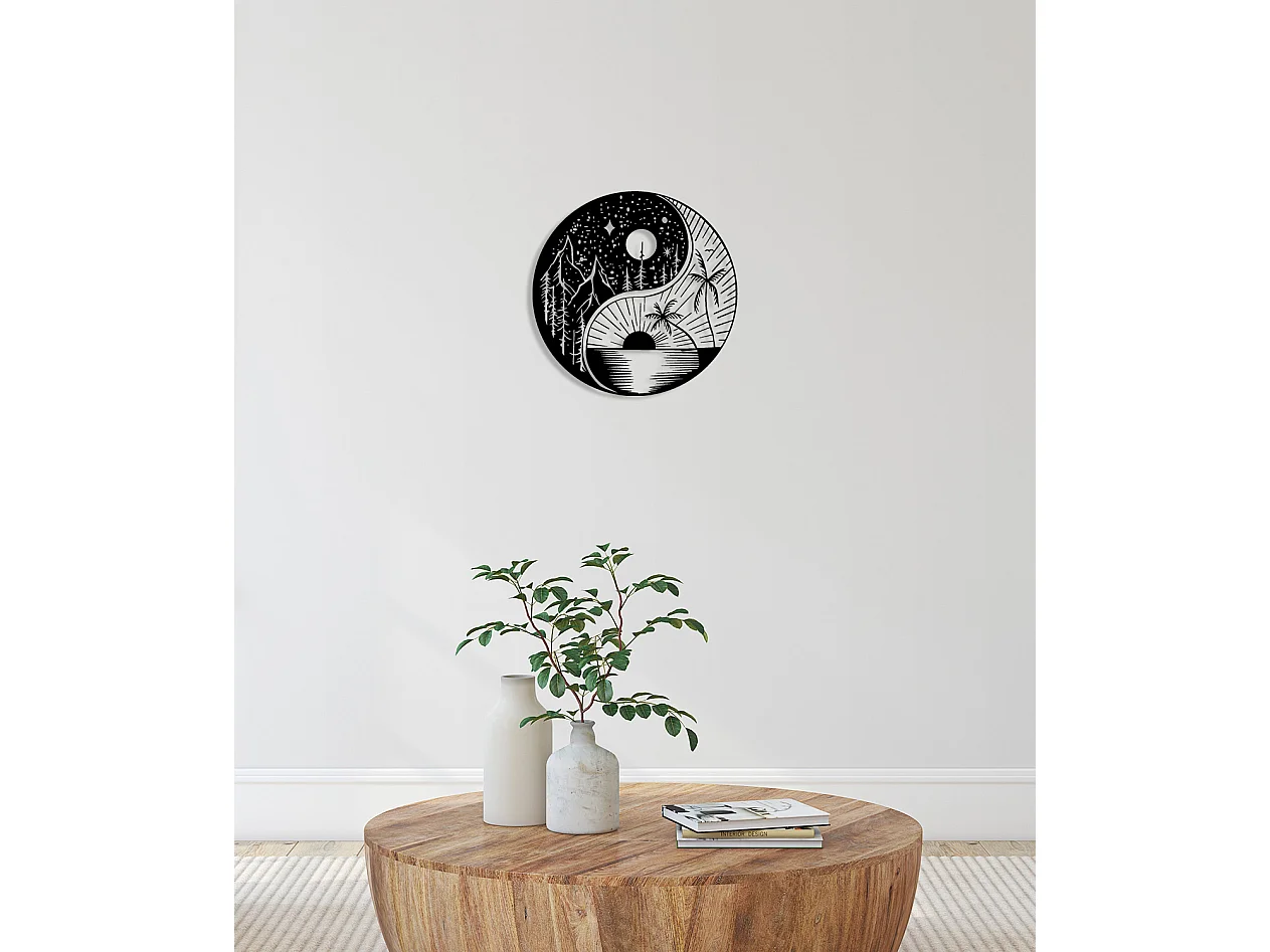 Décoration en Métal Ying Yang 1, Noir, 50x0,15x50 cm, EPIKASA