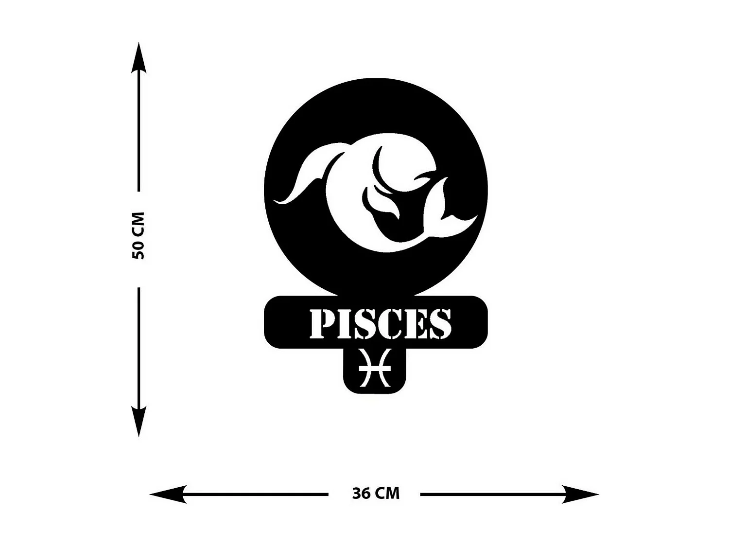 Decoração em Metal Horóscopo 3 para Peixes, Preto, 36x0,15x50 cm, EPIKASA