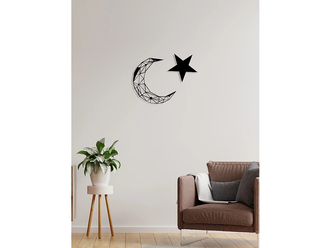 Décoration en Métal Lune et étoile, Noir, 77x0,15x50 cm, EPIKASA