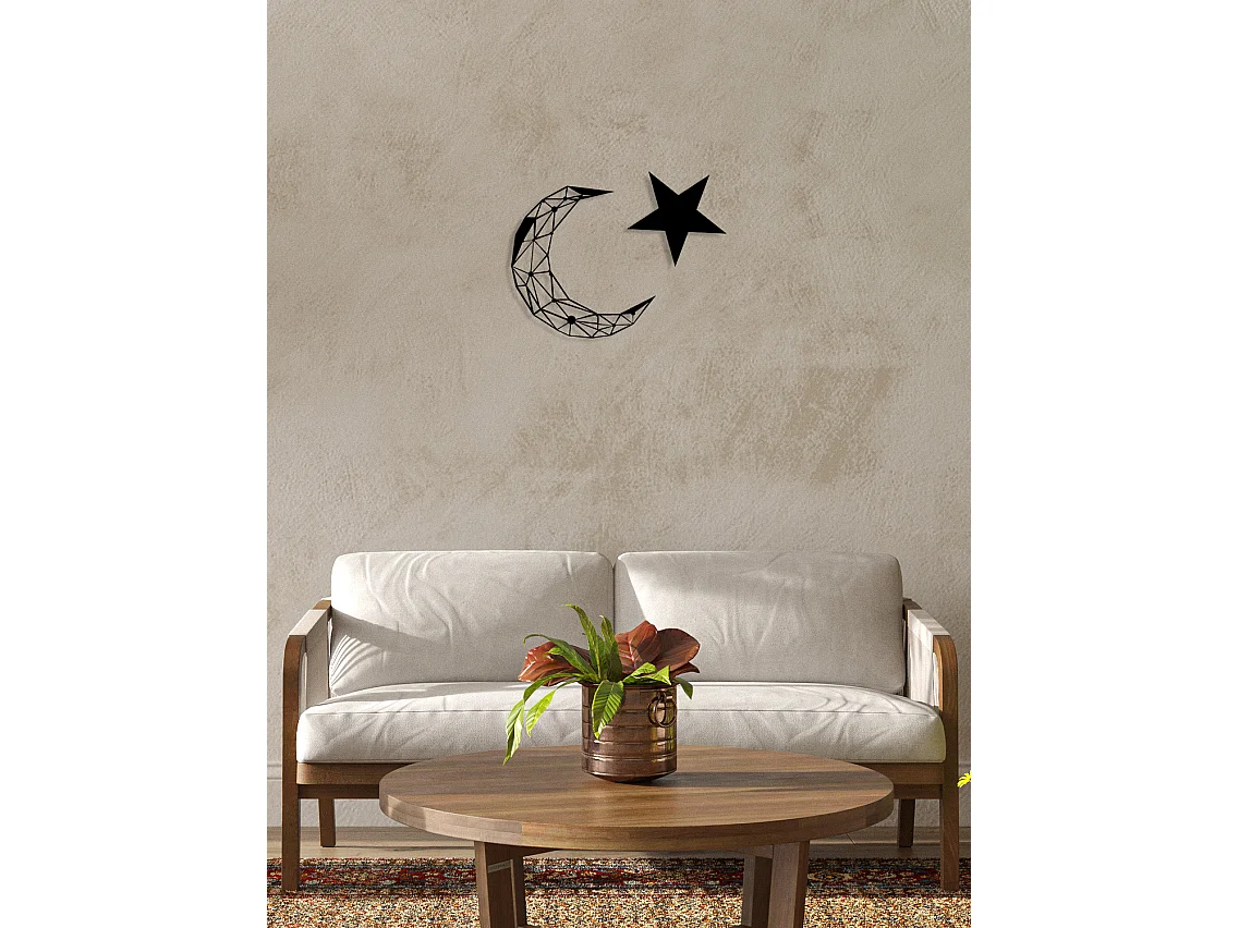 Décoration en Métal Lune et étoile, Noir, 77x0,15x50 cm, EPIKASA