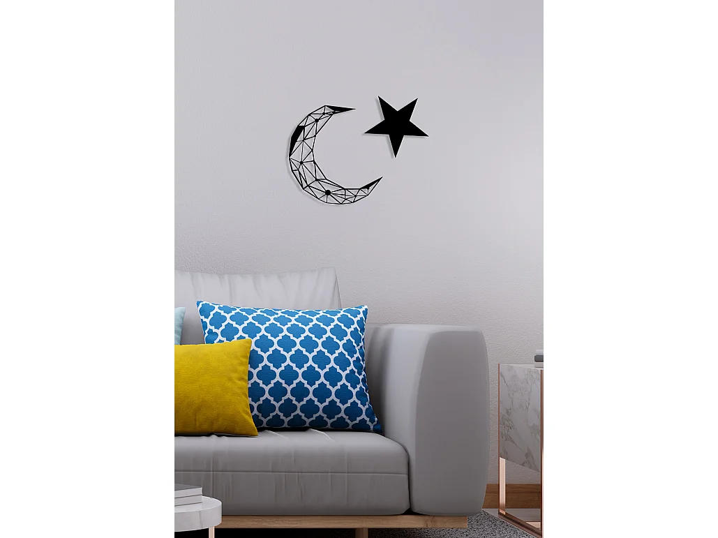 Décoration en Métal Lune et étoile, Noir, 77x0,15x50 cm, EPIKASA