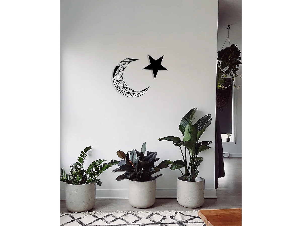 Décoration en Métal Lune et étoile, Noir, 77x0,15x50 cm, EPIKASA