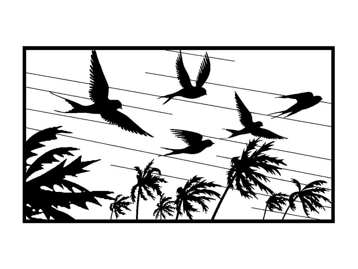 Décoration en Métal Hirondelles, Noir, 71x0,15x40 cm, EPIKASA