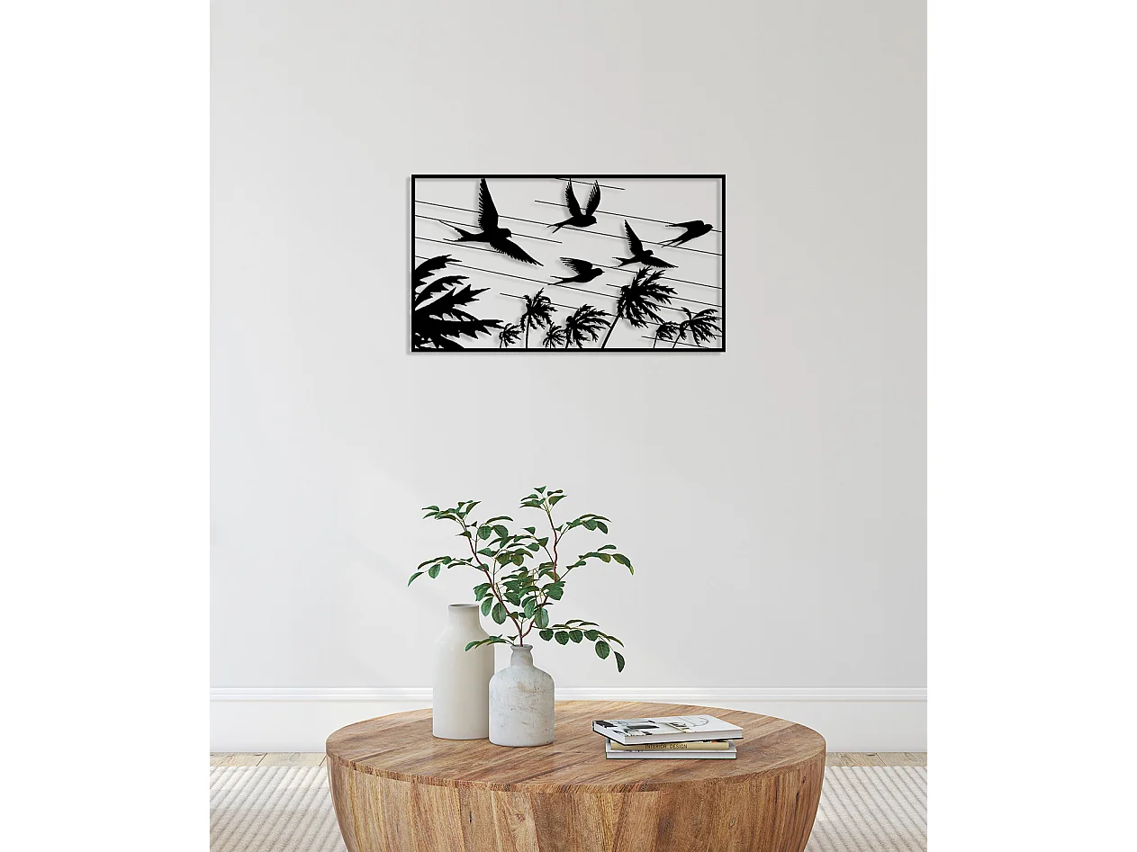 Décoration en Métal Hirondelles, Noir, 71x0,15x40 cm, EPIKASA