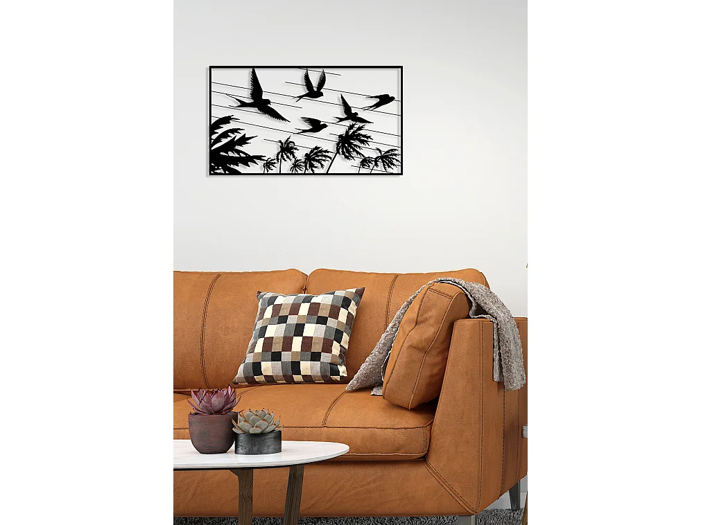 Décoration en Métal Hirondelles, Noir, 71x0,15x40 cm, EPIKASA