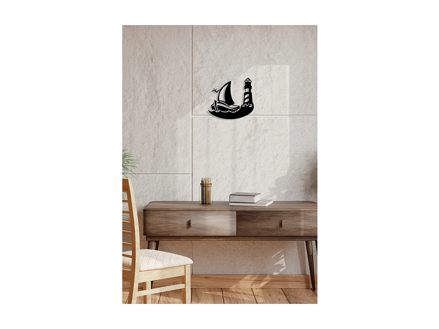 Dekoracja Metalowa Łódź, Czarny, 40x0,15x36 cm, EPIKASA