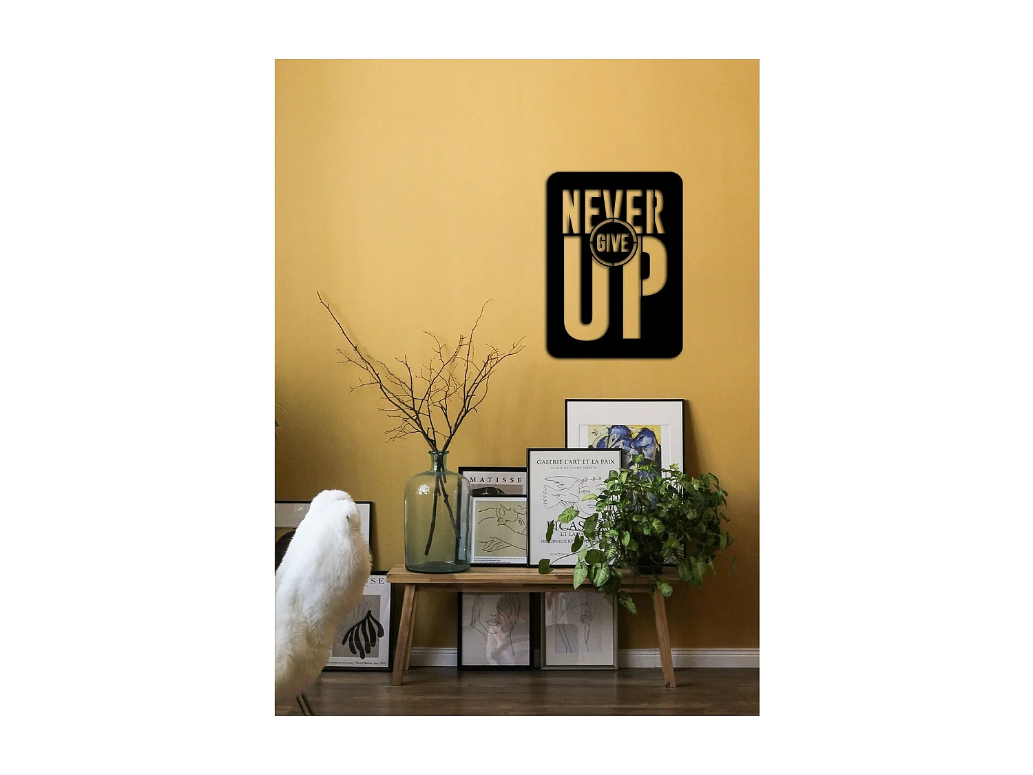 Decoração em Metal Never Give Up 1, Preto, 50x0,15x68 cm cm, EPIKASA