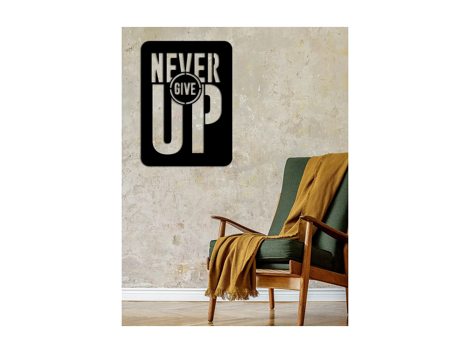 Decoração em Metal Never Give Up 1, Preto, 50x0,15x68 cm cm, EPIKASA