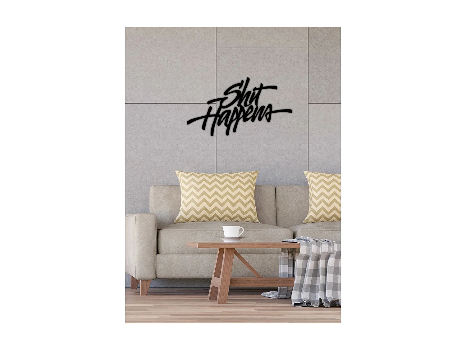 Décoration en Métal Shit Happiness, Noir, 72x0,15x40 cm cm, EPIKASA