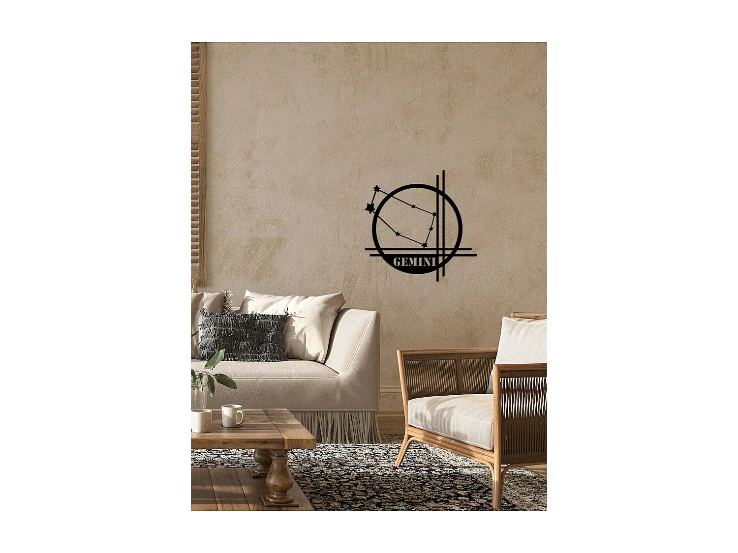 Decoração em Metal Horóscopo de Gémeos 9, Preto, 40x0,15x40 cm cm, EPIKASA