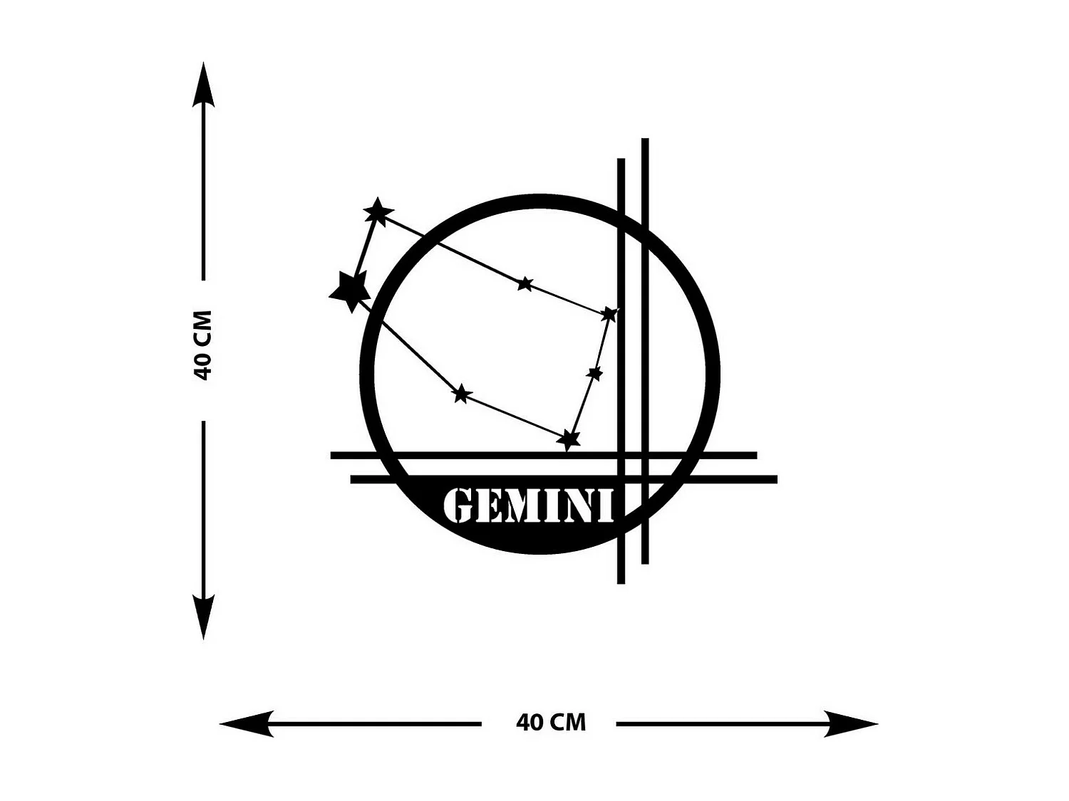 Decoração em Metal Horóscopo de Gémeos 9, Preto, 40x0,15x40 cm cm, EPIKASA