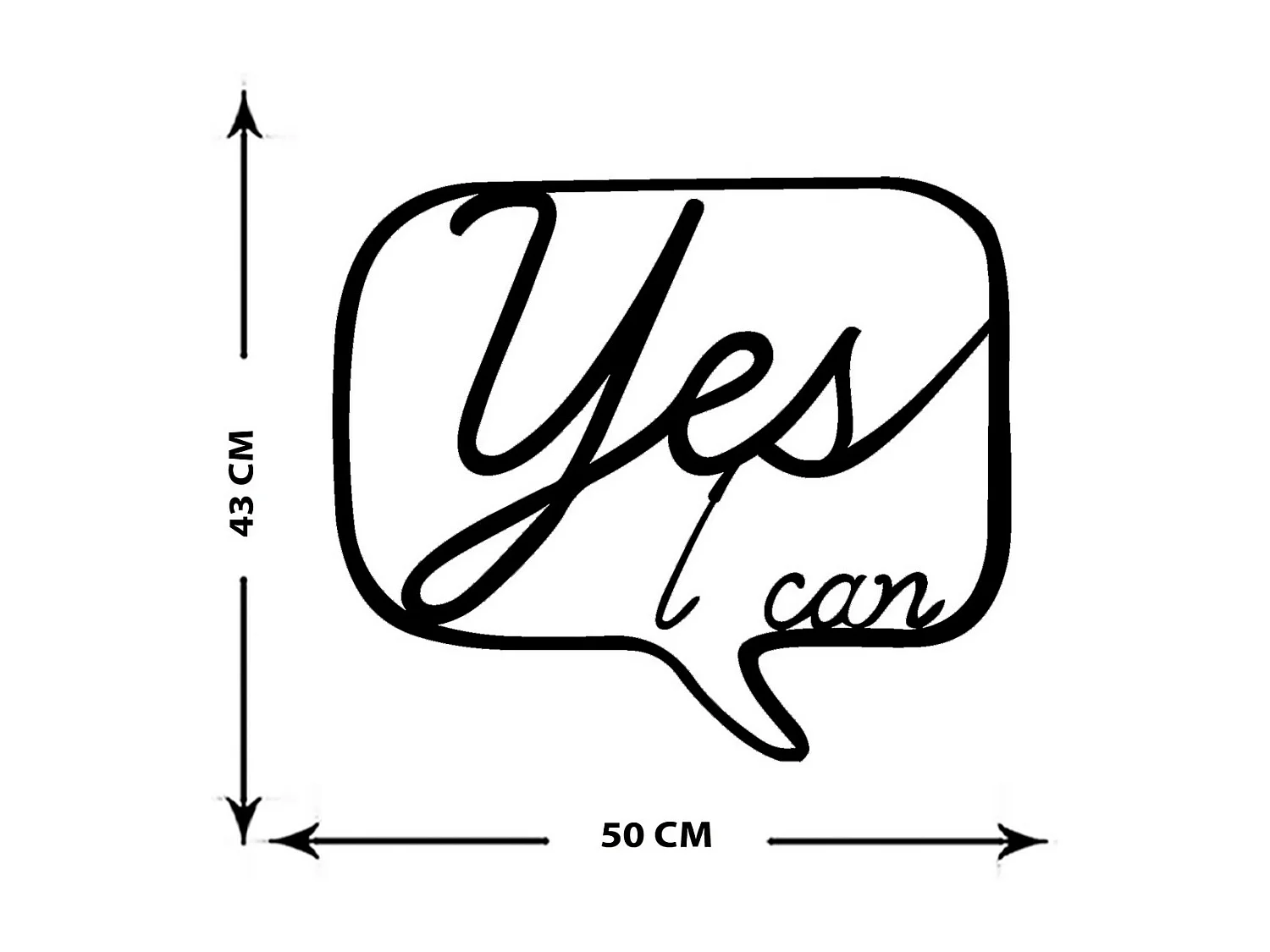 Décoration en Métal Yes I can, Noir, 50x0,15x43 cm cm, EPIKASA