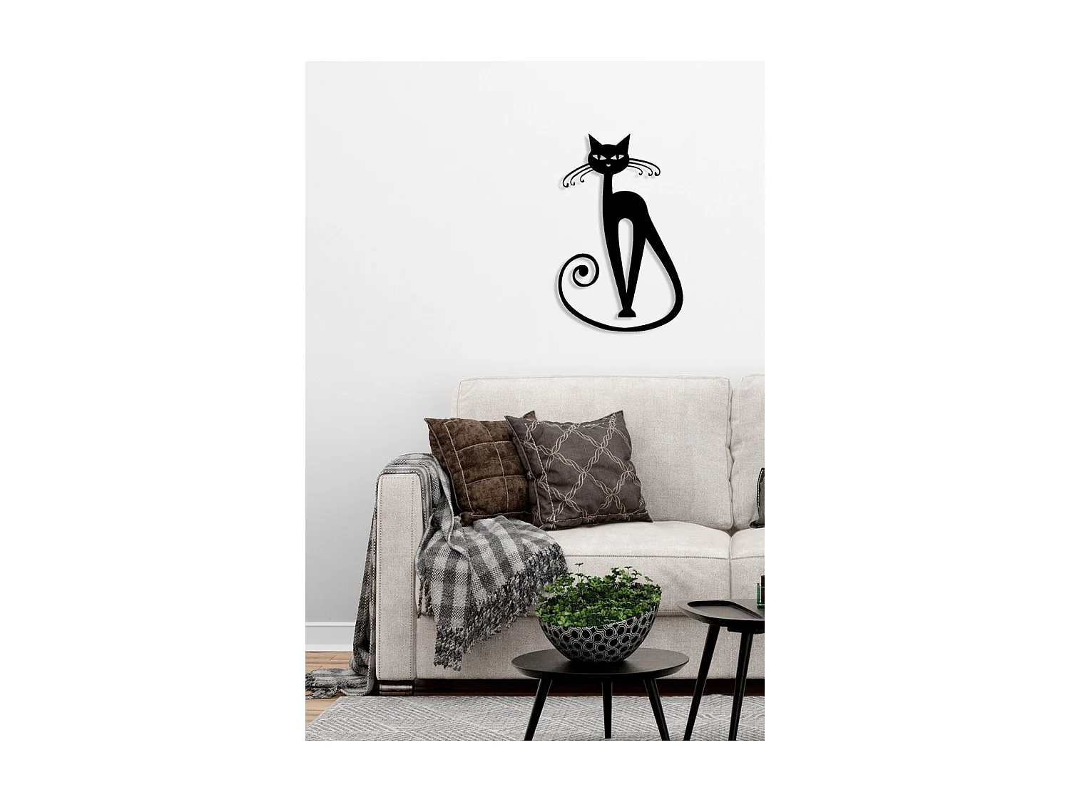 Décoration en Métal Chat 66, Noir, 40x0,15x64 cm, EPIKASA