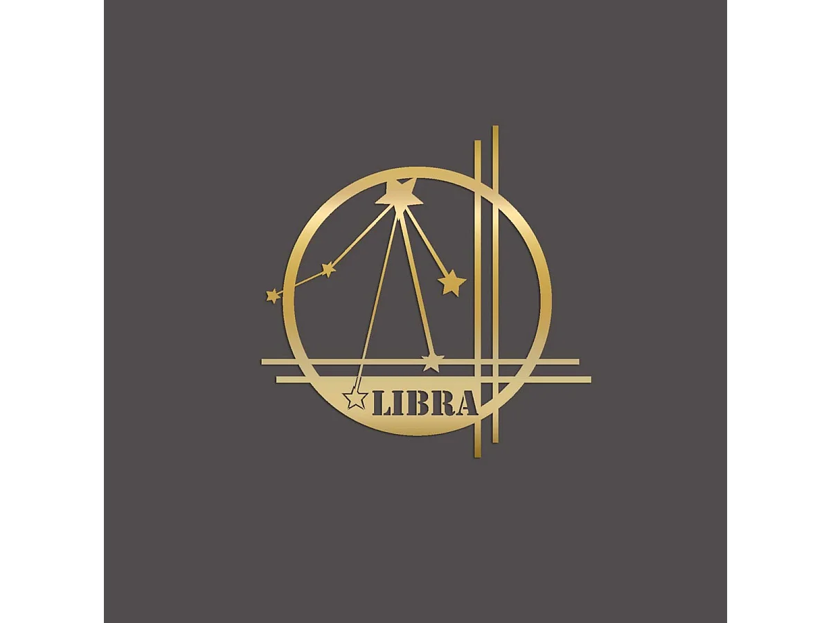 Metalen Decoratie Weegschaal Horoscoop 11, Goud, 40x0,15x40 cm cm, EPIKASA