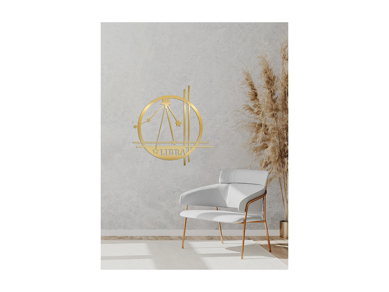 Metalen Decoratie Weegschaal Horoscoop 11, Goud, 40x0,15x40 cm cm, EPIKASA