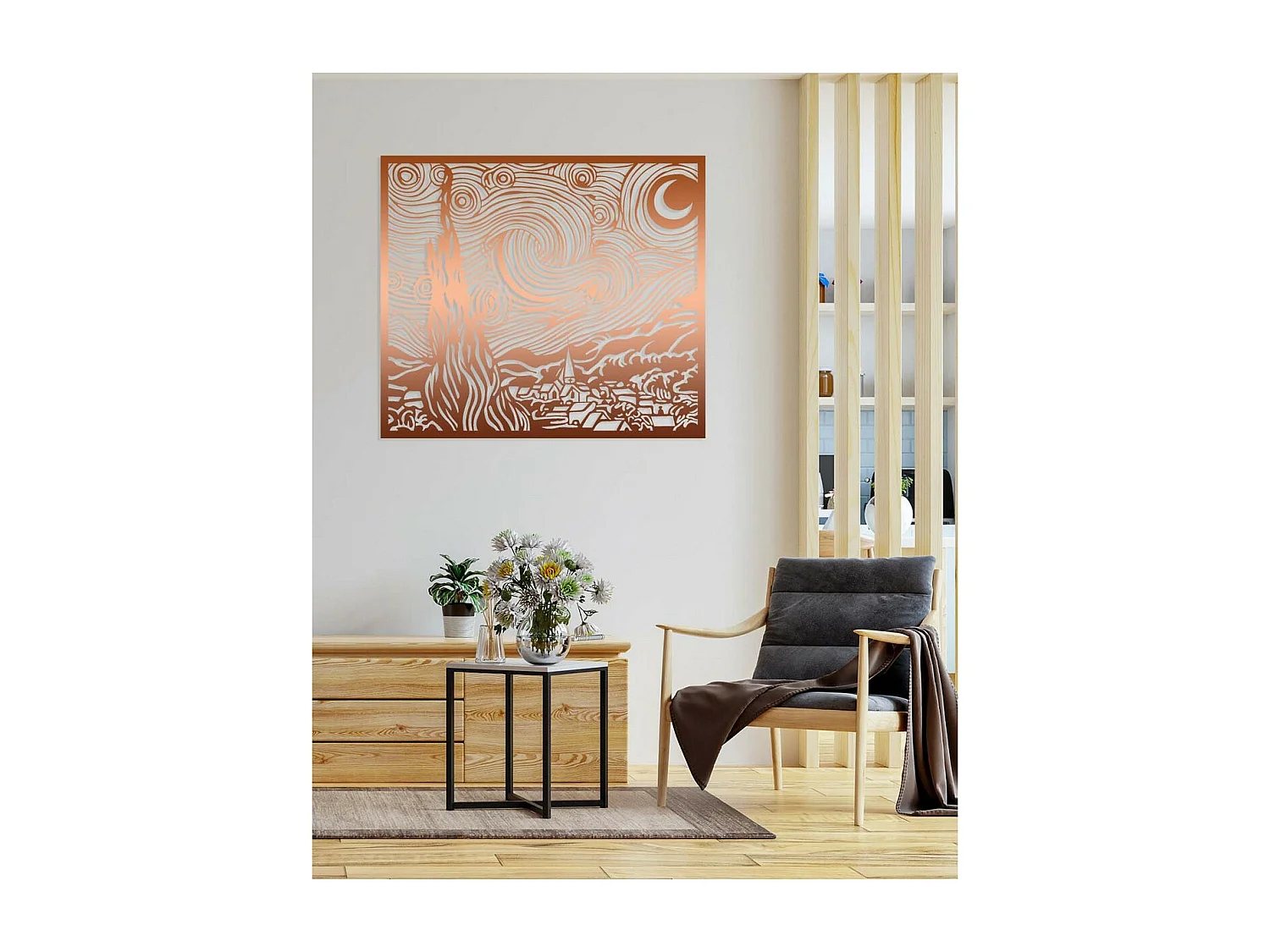 Dekoracja Metalowa Gwiaździsta noc 1, Miedź, 72x0,15x63 cm, EPIKASA