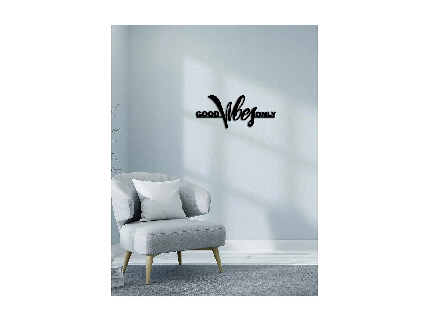 Décoration en Métal Good Vibes 2, Noir, 60x0,15x25 cm cm, EPIKASA