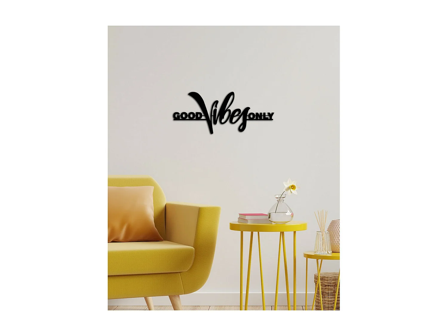 Décoration en Métal Good Vibes 2, Noir, 60x0,15x25 cm cm, EPIKASA