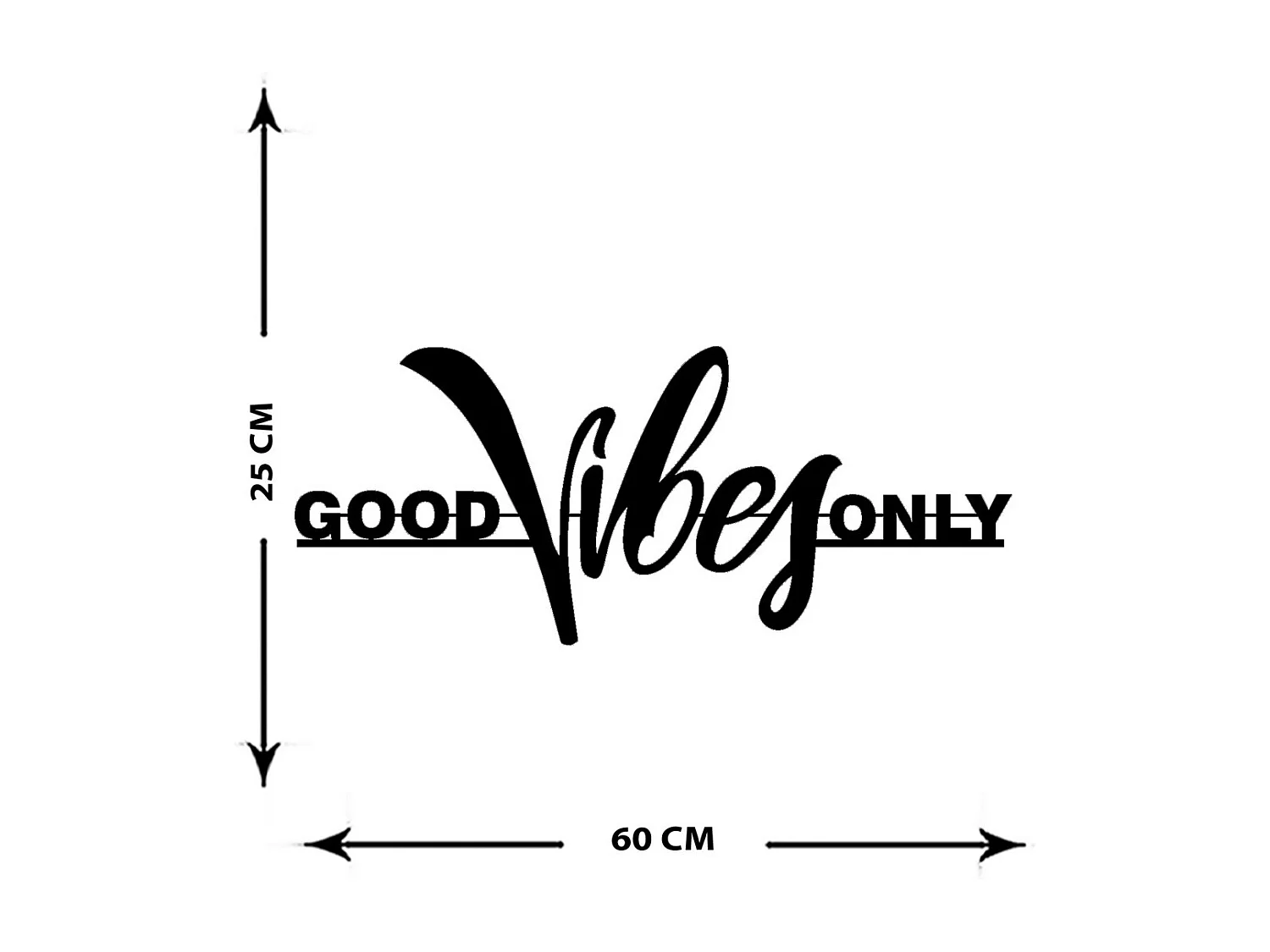 Décoration en Métal Good Vibes 2, Noir, 60x0,15x25 cm cm, EPIKASA