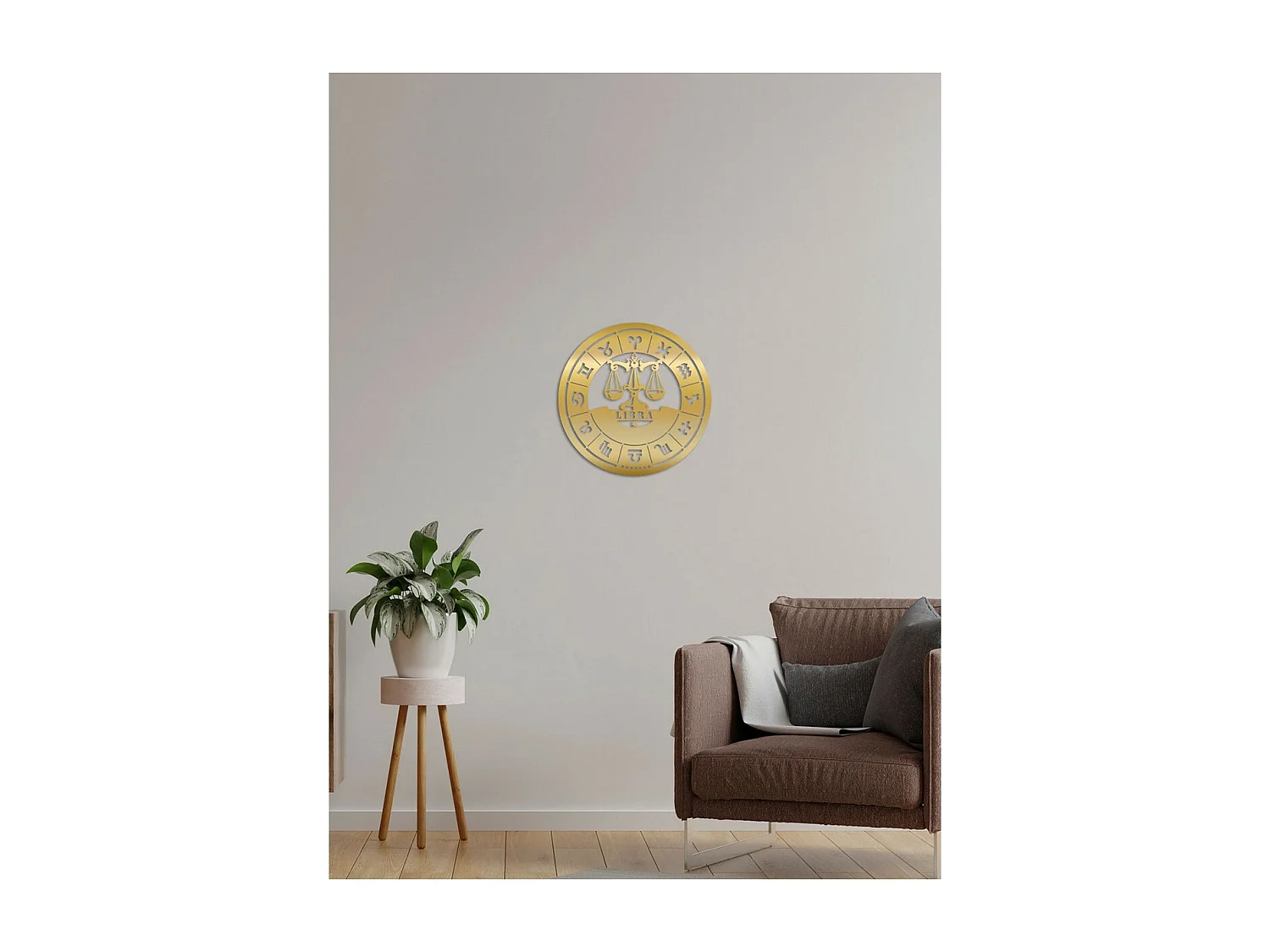 Décoration en Métal Horoscope Balance 2, Or, 50x0,15x50 cm, EPIKASA