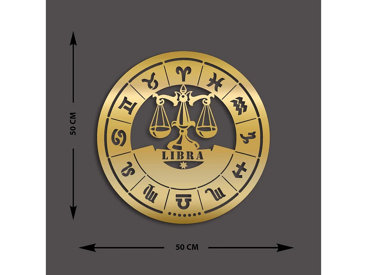 Décoration en Métal Horoscope Balance 2, Or, 50x0,15x50 cm, EPIKASA