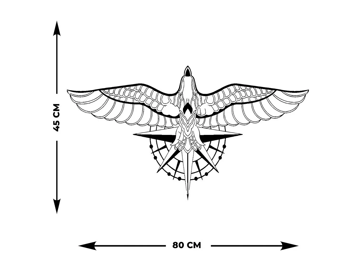 Décoration en Métal Oiseaux 18, Noir, 80x0,15x45 cm, EPIKASA