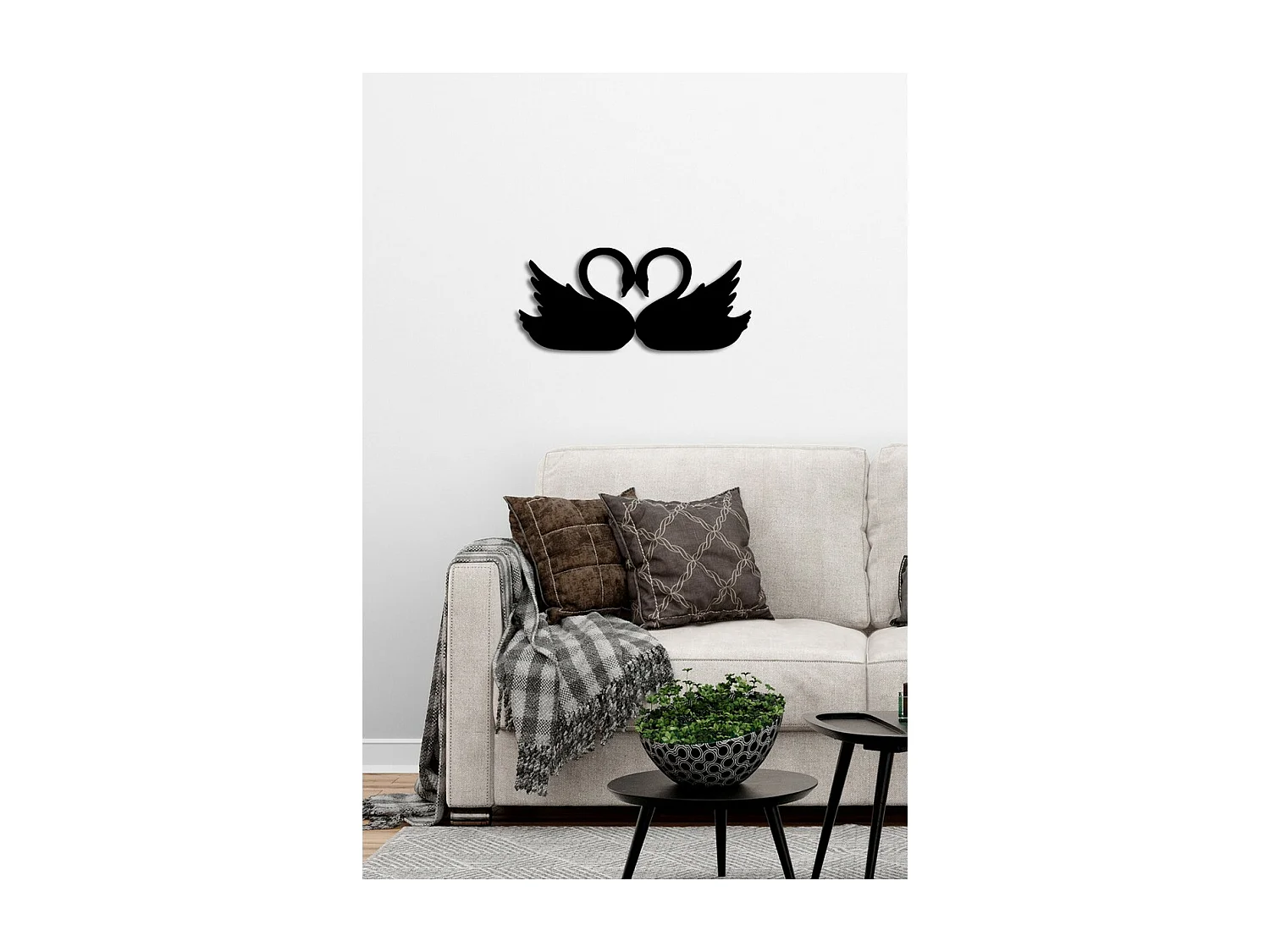 Décoration en Métal Cygnes 1, Noir, 68x0,15x30 cm, EPIKASA