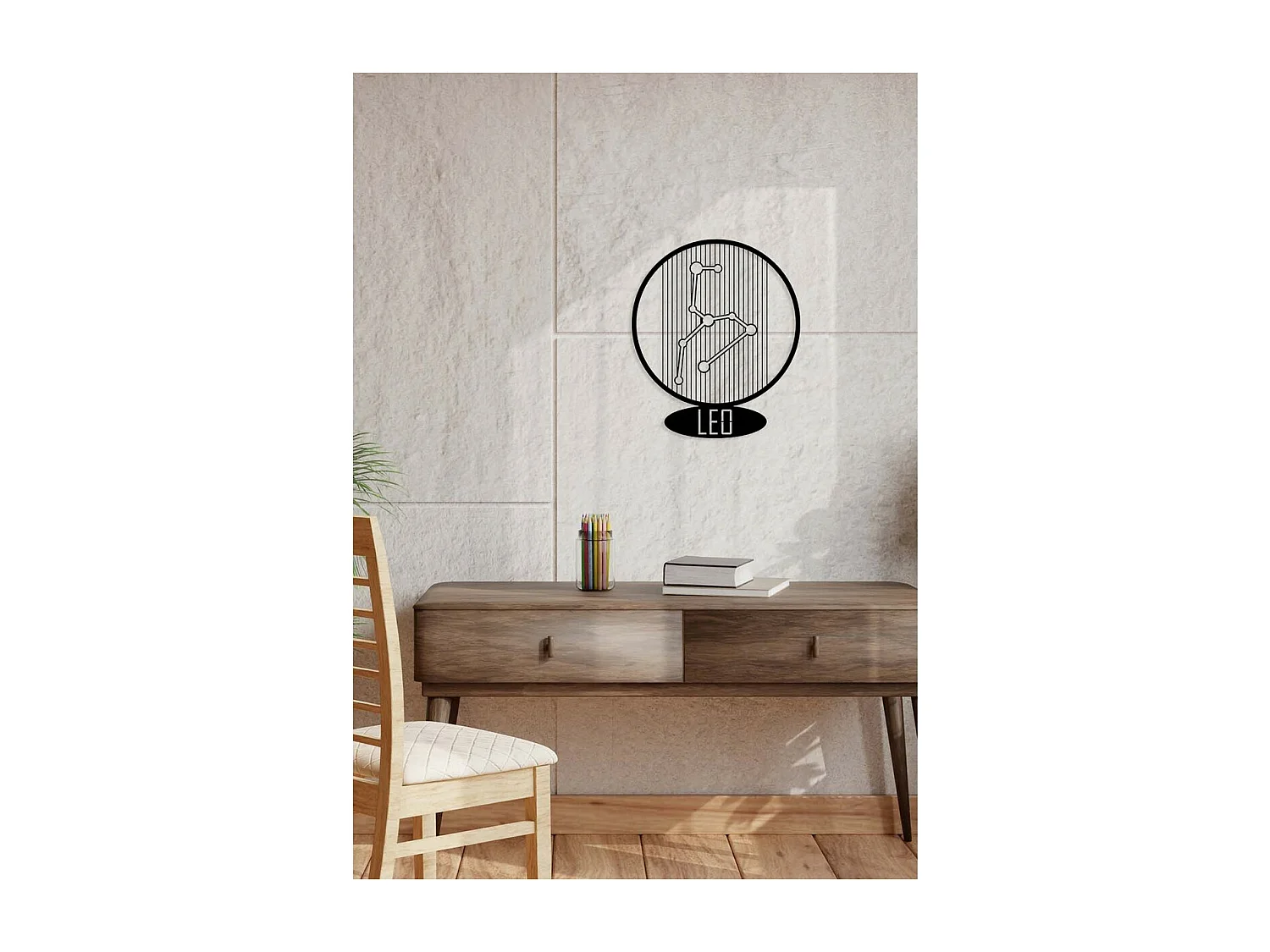 Décoration en Métal Horoscope Lion 6, Noir, 38x0,15x45 cm, EPIKASA