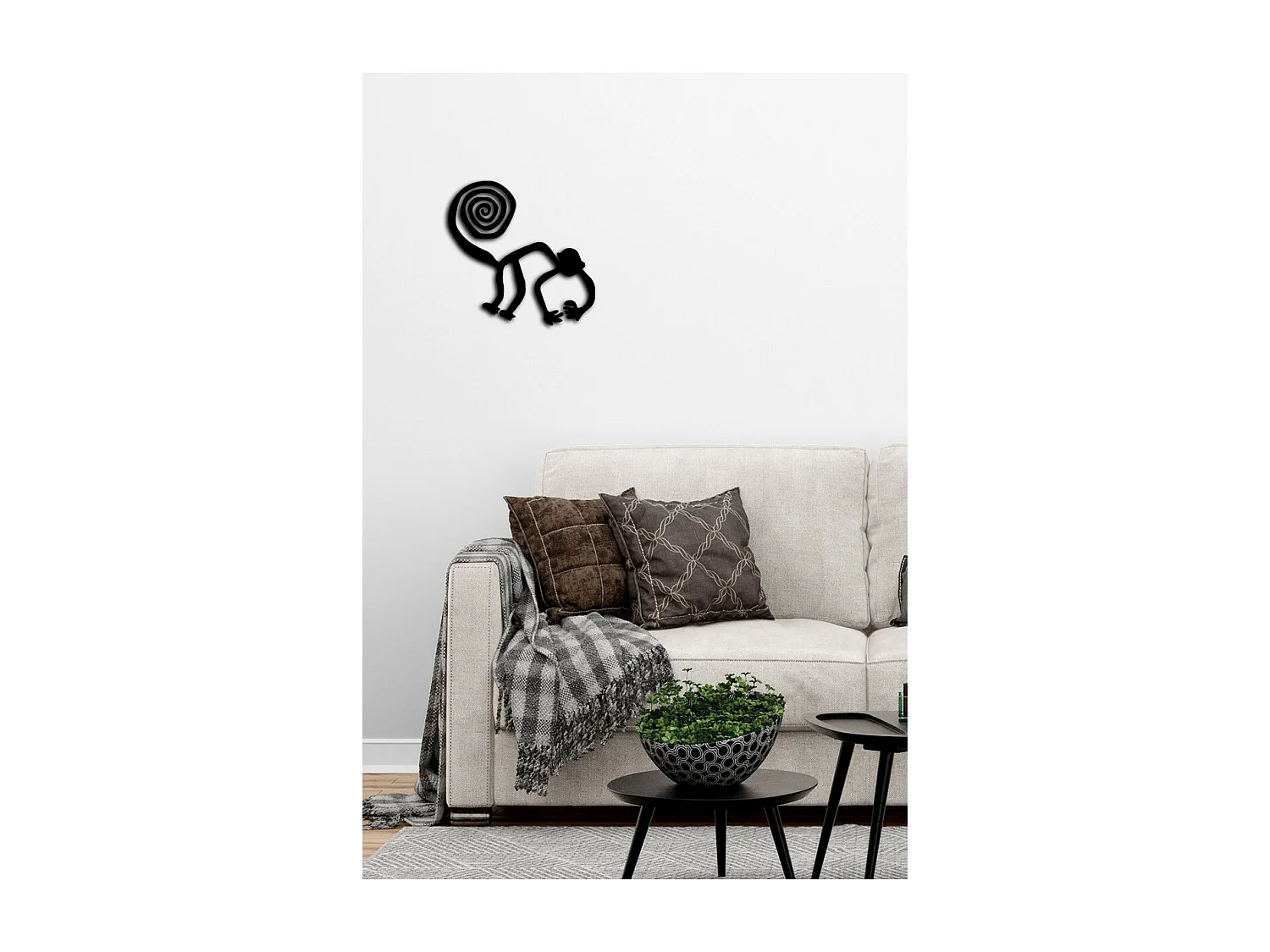 Décoration en Métal Singe 2, Noir, 40x0,15x39 cm, EPIKASA