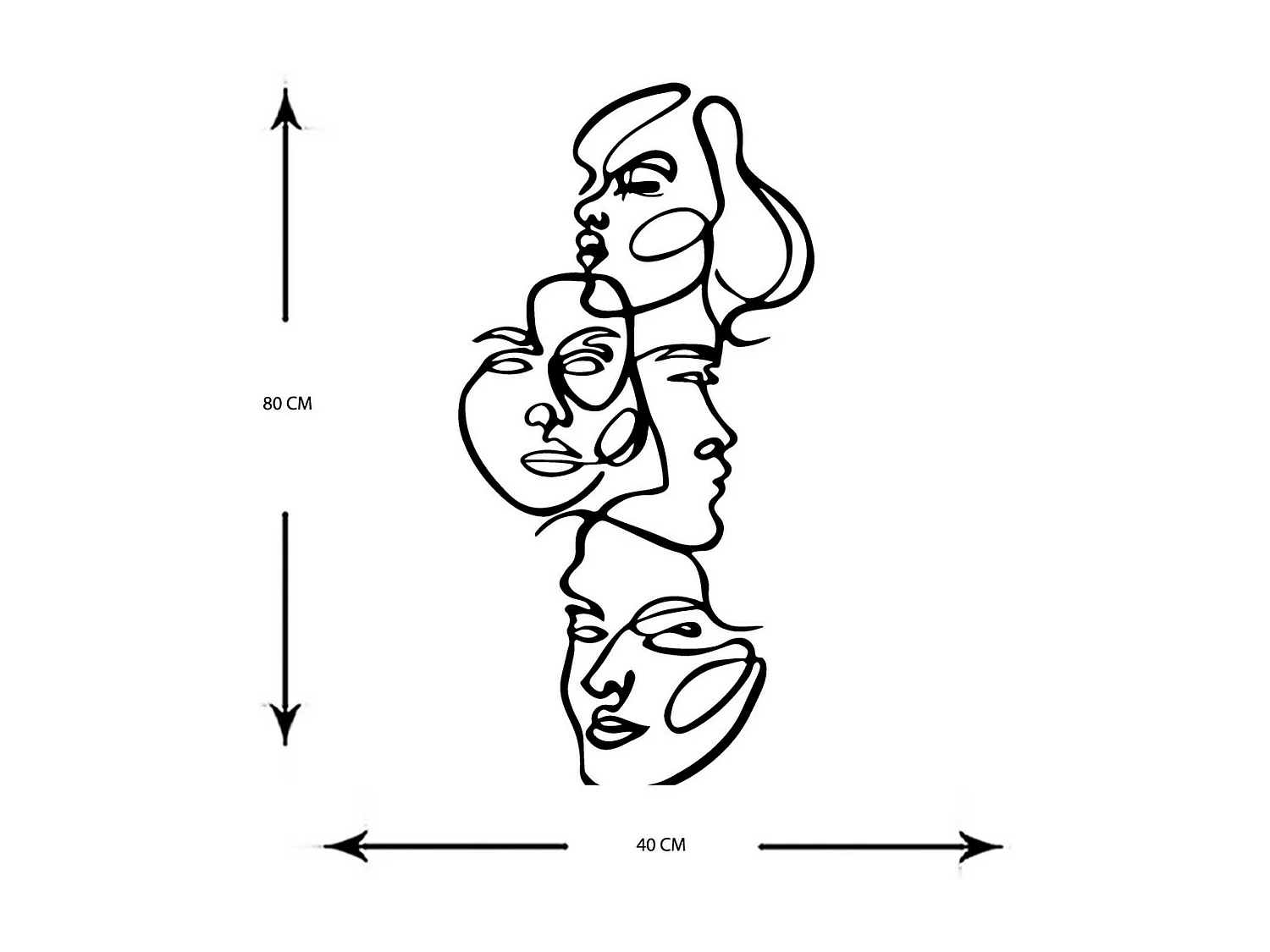 Dekoracja Metalowa Twarze 8, Czarny, 40x0,15x81 cm, EPIKASA
