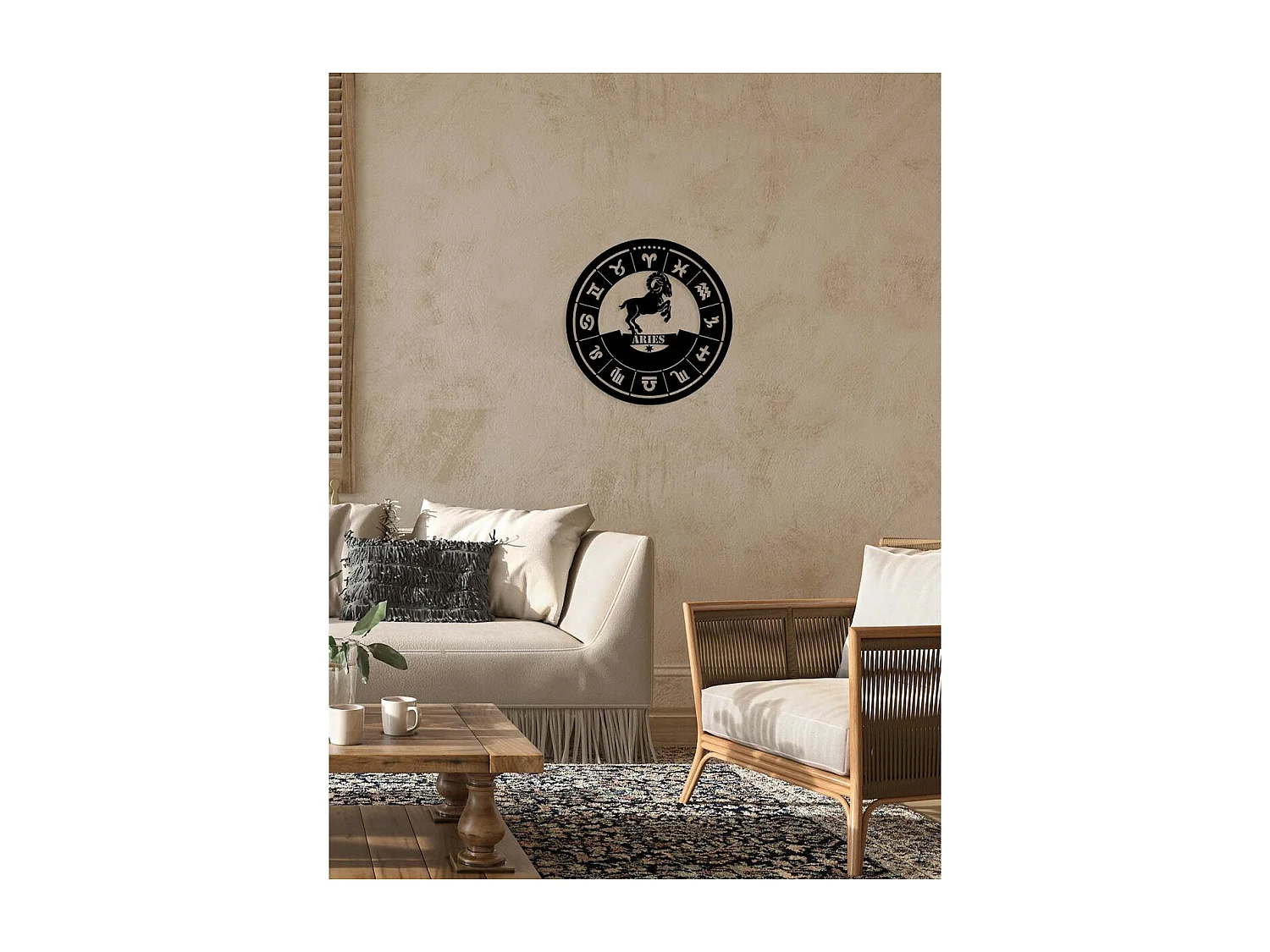 Metalen Decoratie Ram horoscoop, Zwart, 50x0,15x50 cm, EPIKASA