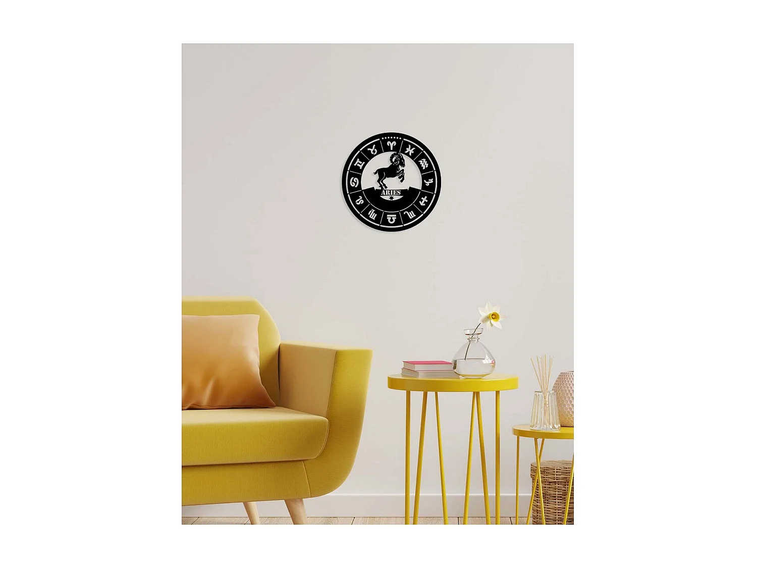 Metalen Decoratie Ram horoscoop, Zwart, 50x0,15x50 cm, EPIKASA