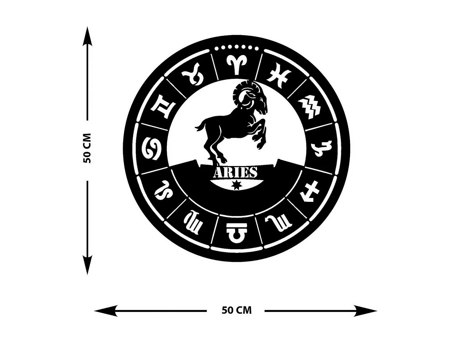 Metalen Decoratie Ram horoscoop, Zwart, 50x0,15x50 cm, EPIKASA