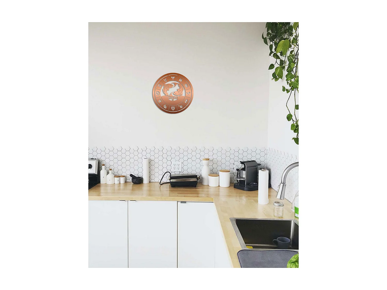 Decorazione in Metallo Oroscopo Pesci 1, Rame, 50x0,15x50 cm, EPIKASA