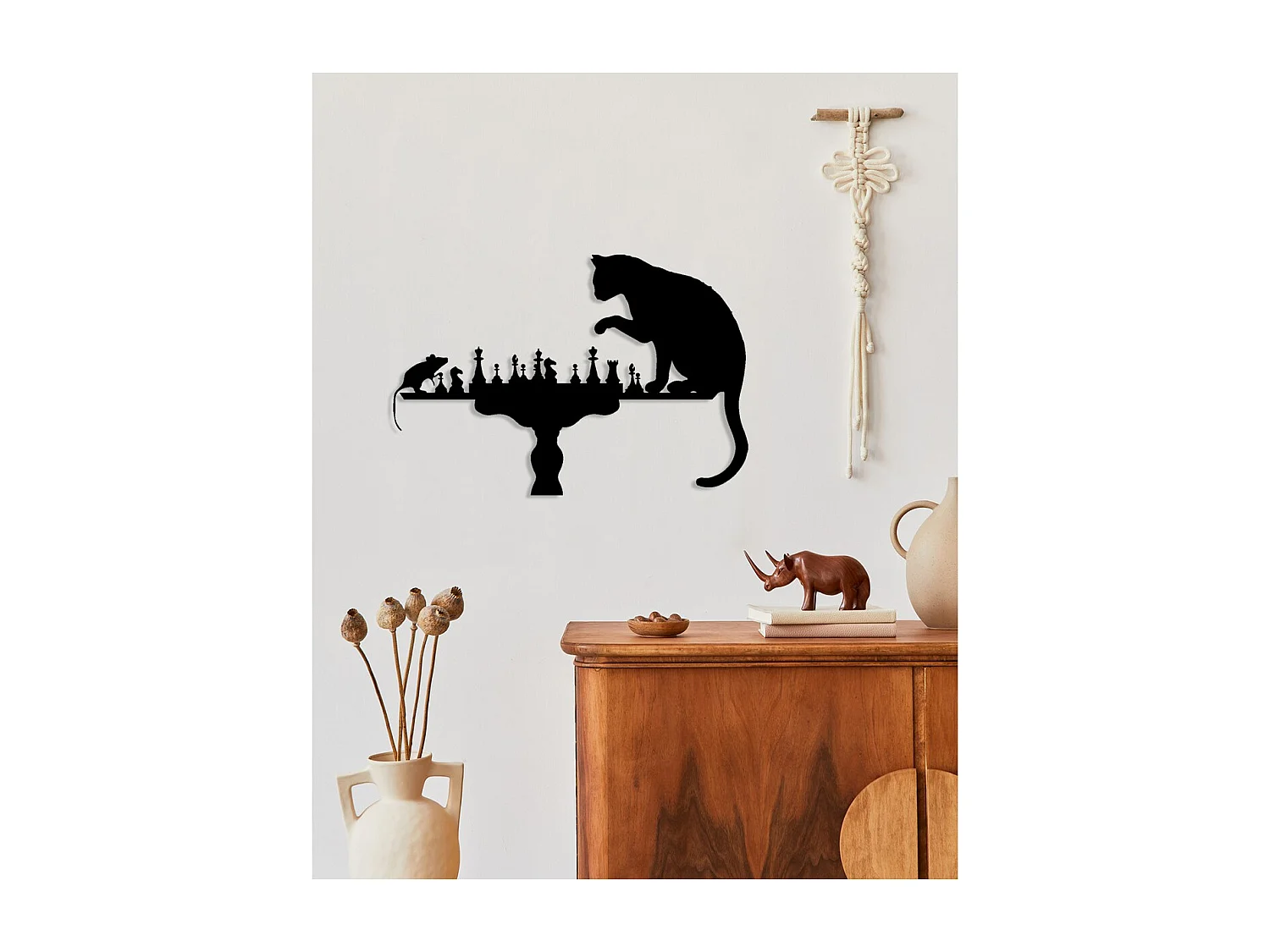 Decorazione in Metallo Gatto 67, Nero, 81x0,15x55 cm, EPIKASA