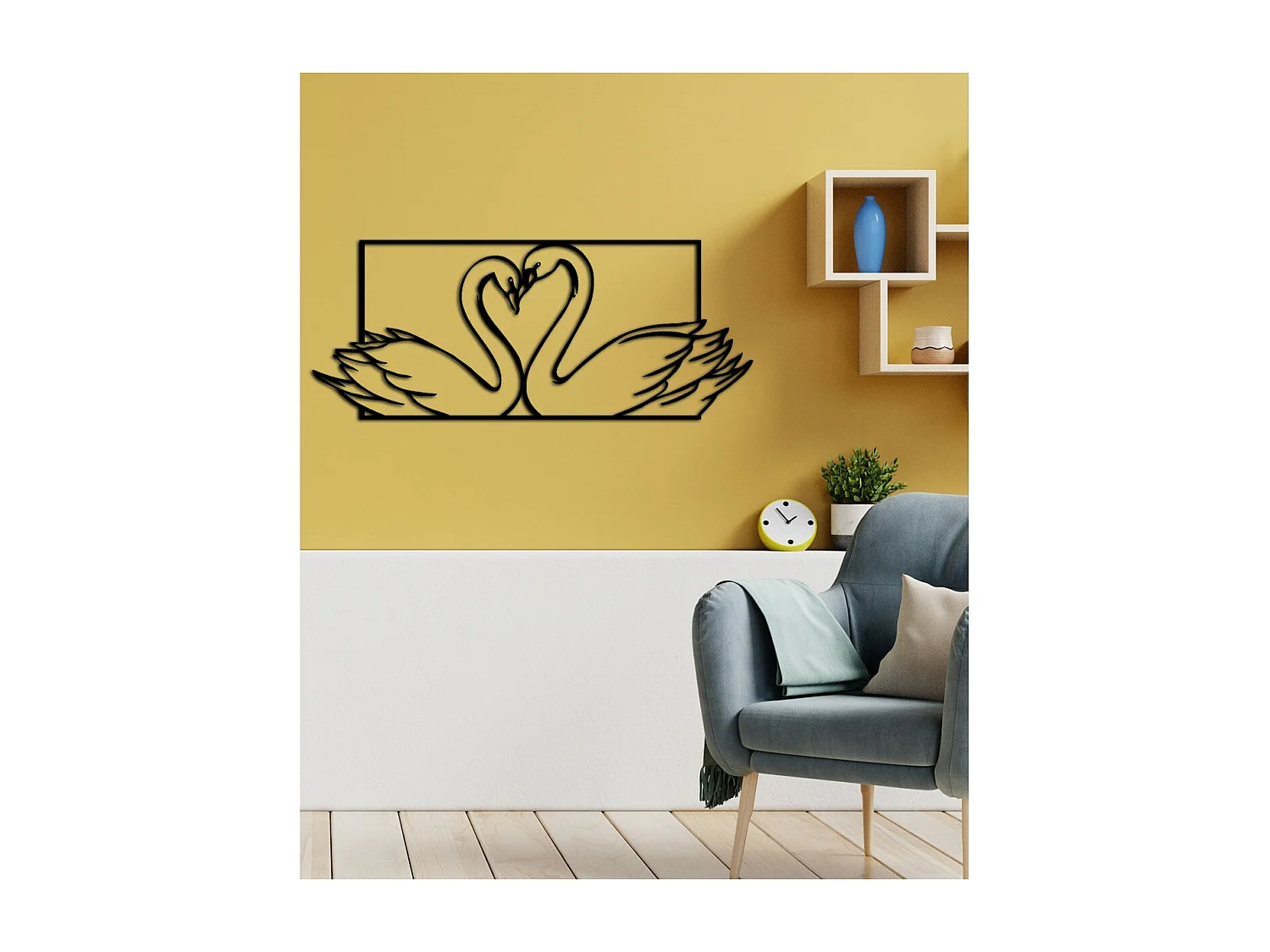 Decorazione in Metallo Cigni 3, Nero, 74x0,15x30 cm, EPIKASA