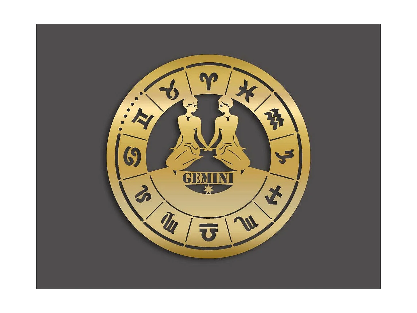 Décoration en Métal Horoscope Gémeaux 2, Or, 50x0,15x50 cm, EPIKASA